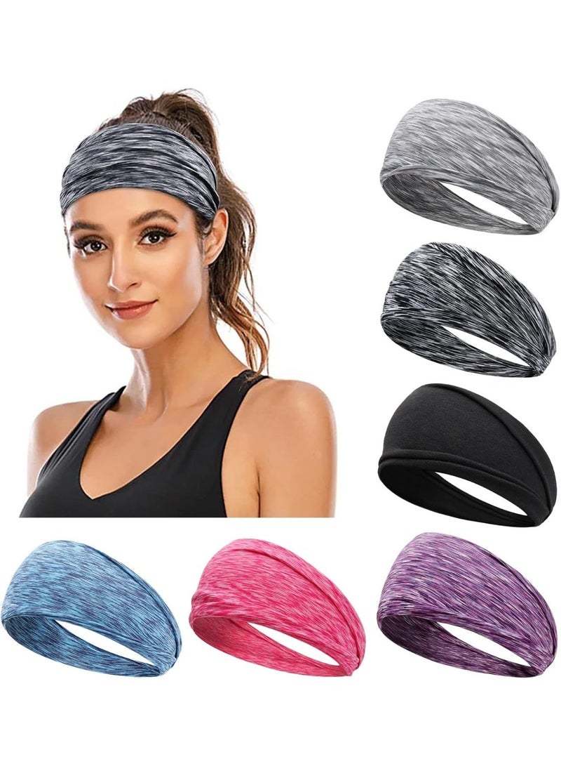 ChicAbode Workout Headbands for Women, Non Slip Sport Sweatbands, 6 Packs Wide Elastic Head Bands Hairbands for Yoga Running Fitness Gym Athletic Hair Accessories - Image 1